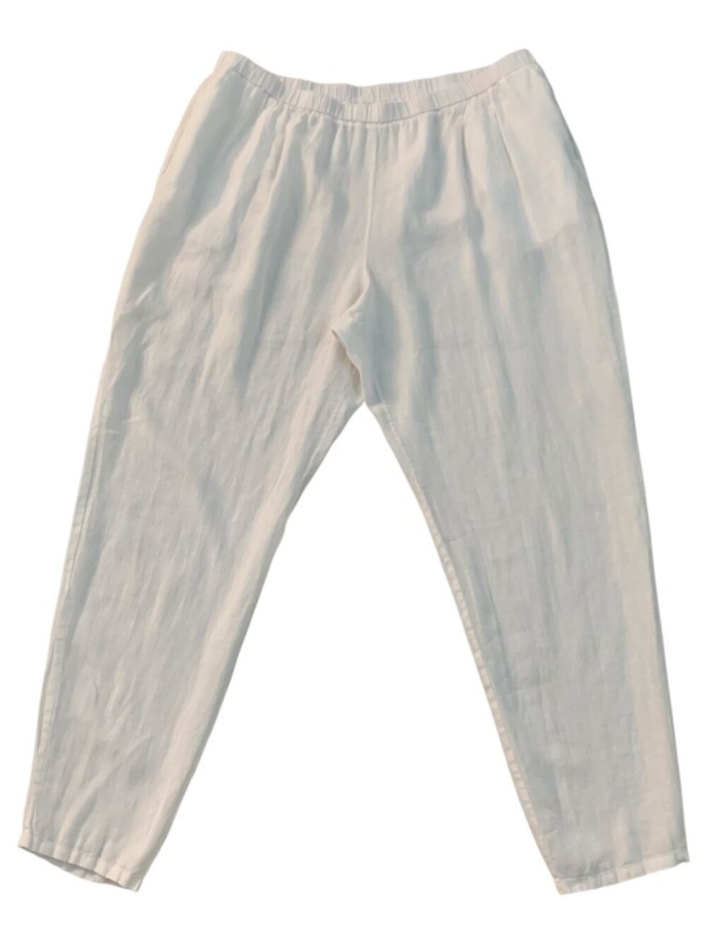 Eileen Fisher Women XL White Organic Linen Pull On Pants Relaxed Fit Pockets